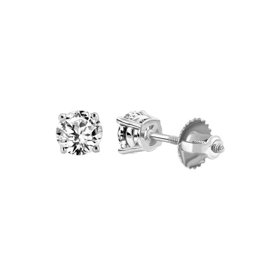LADIES SOLITAIRE EARRINGS 0.25CT ROUND DIAMOND 14K WHITE GOLD