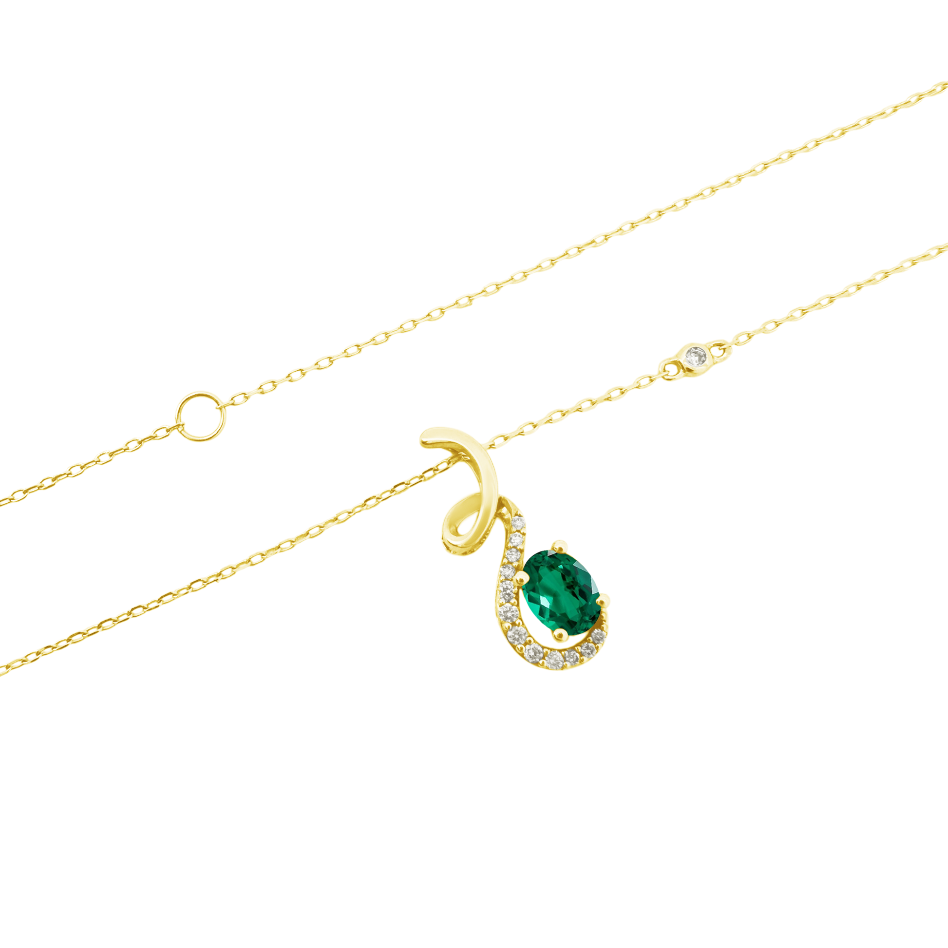 0.08Ct Dia 0.32Ct Em 14K Yellow Gold Emerald Pendant Necklace 18K 1.2Dwt