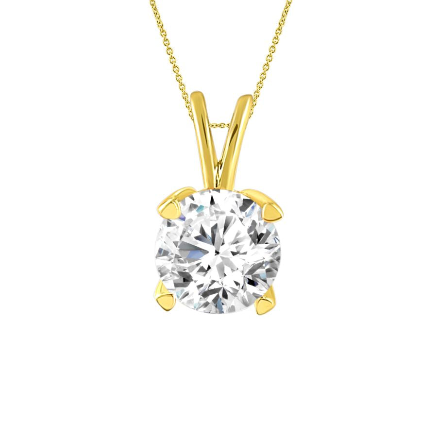 LADIES SOLITAIRE PENDANT WITH CHAIN 0.50CT ROUND DIAMOND 14K YELLOW GOLD