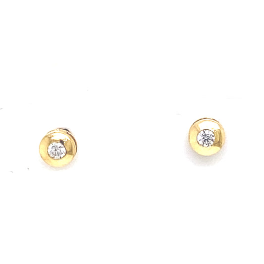 14K Yellow Gold Baby Round Bezel Cz Stud Earrings