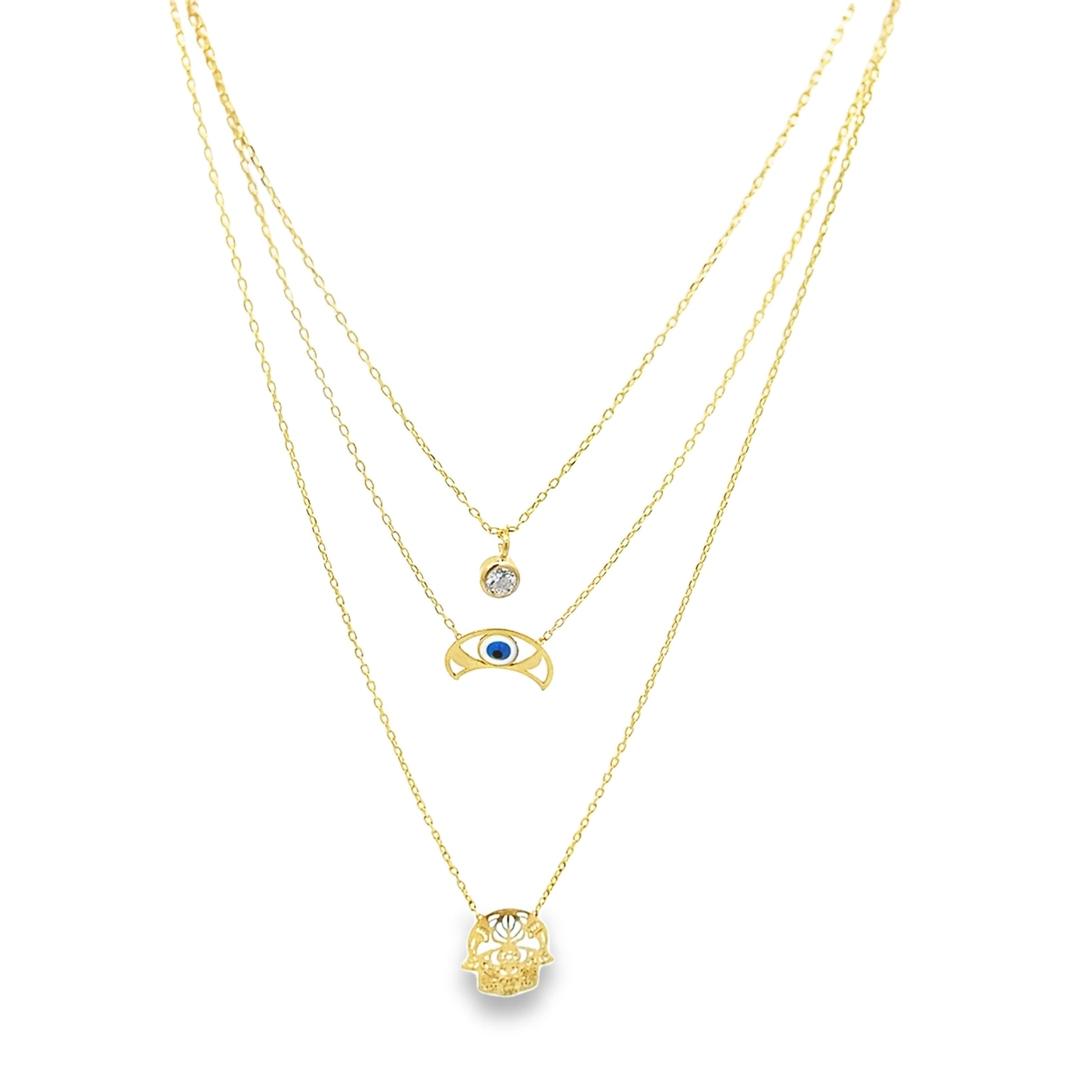 14K Yellow Gold Ladies 3 Layer Necklace 18In