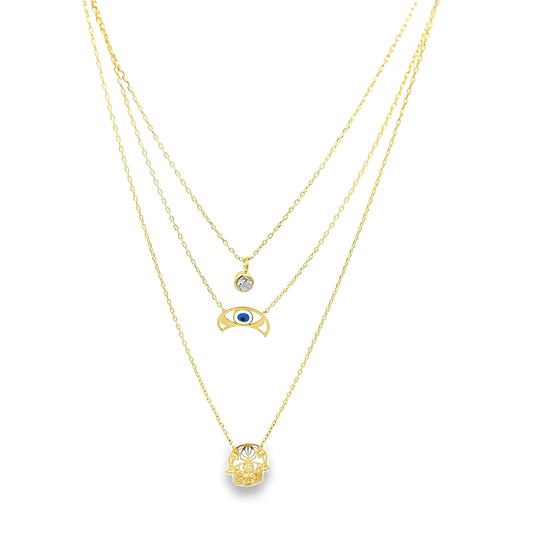 14K Yellow Gold Ladies 3 Layer Necklace 18In