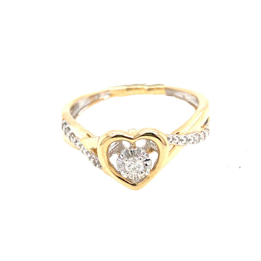 (Uj2)0.10Ctw 14K Yellow Gold Heart Ring Size 7 1.6Dwt