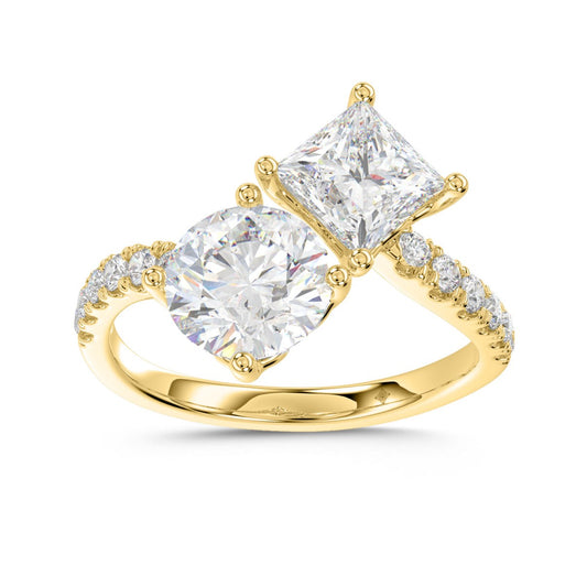 2.00Ctw 14K Yellow Gold Lab Grown Round & Square Diamond  Engagement Ring Size 7 1.4Dwt