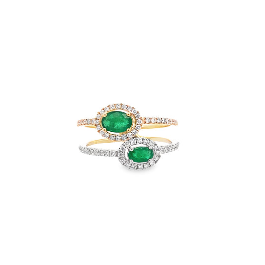 0.58Ctw Emov/ 0.38 Ctw Dird 14K Two Tone Gold Emerald & Diamond Ring Size 7 1.9Dwt