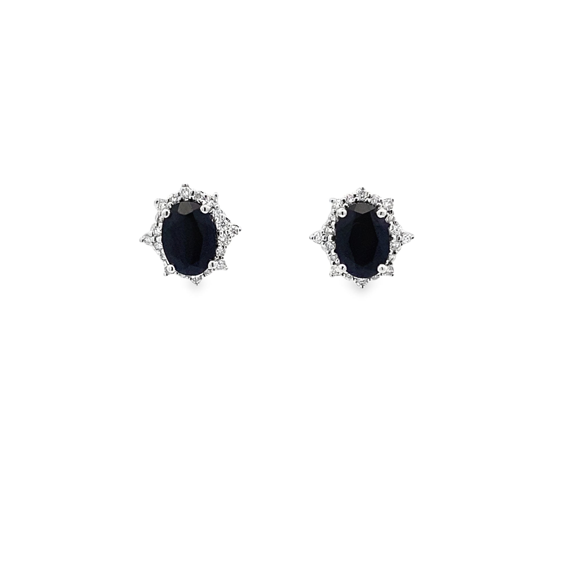 0.22Ctw Dia 1.36Ctw Black Agate 14K White Gold Stud Earrings