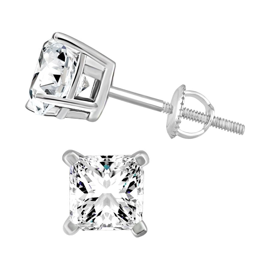 LADIES SOLITAIRE EARRINGS 0.75CT PRINCESS/MARQUISE DIAMOND 14K WHITE GOLD