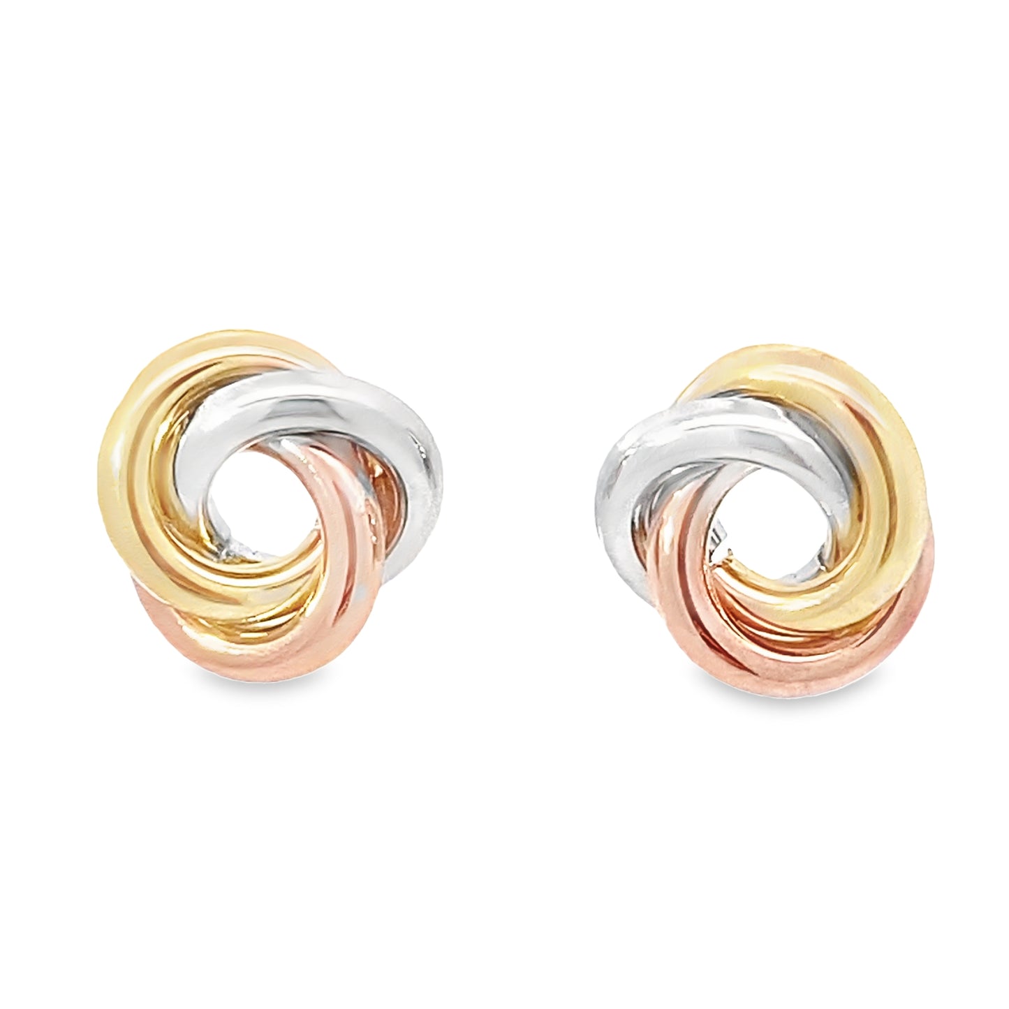 14K Tri Color Love Knot Stud Earrings