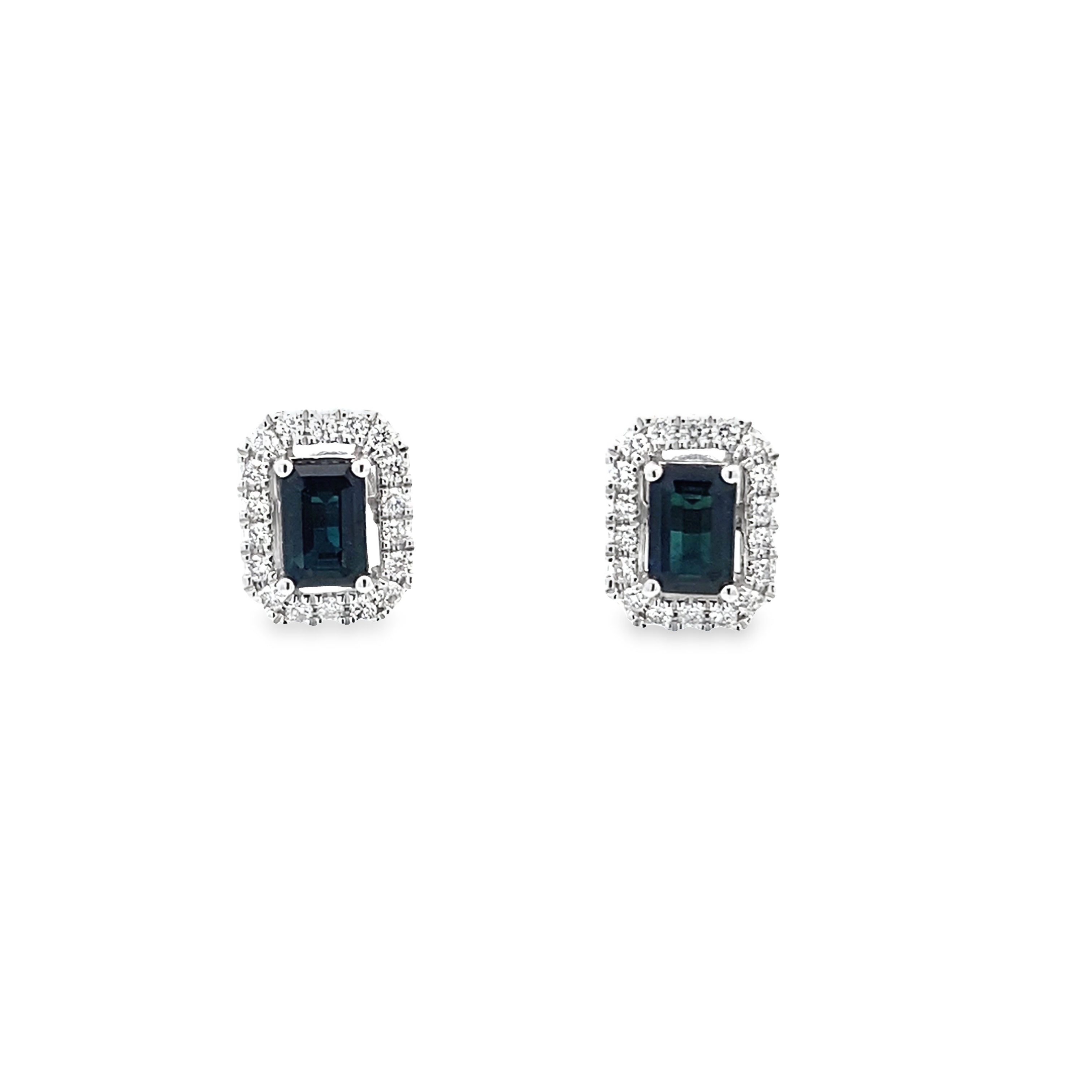 0.31Ctw Dia 1.30Ctw Sapphire 14K White Gold Stud Earrings