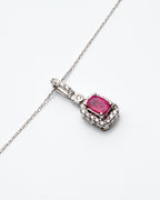 0.16Ctw Diamond 14K White Gold Ruby Center Pendant 1.0Dwt