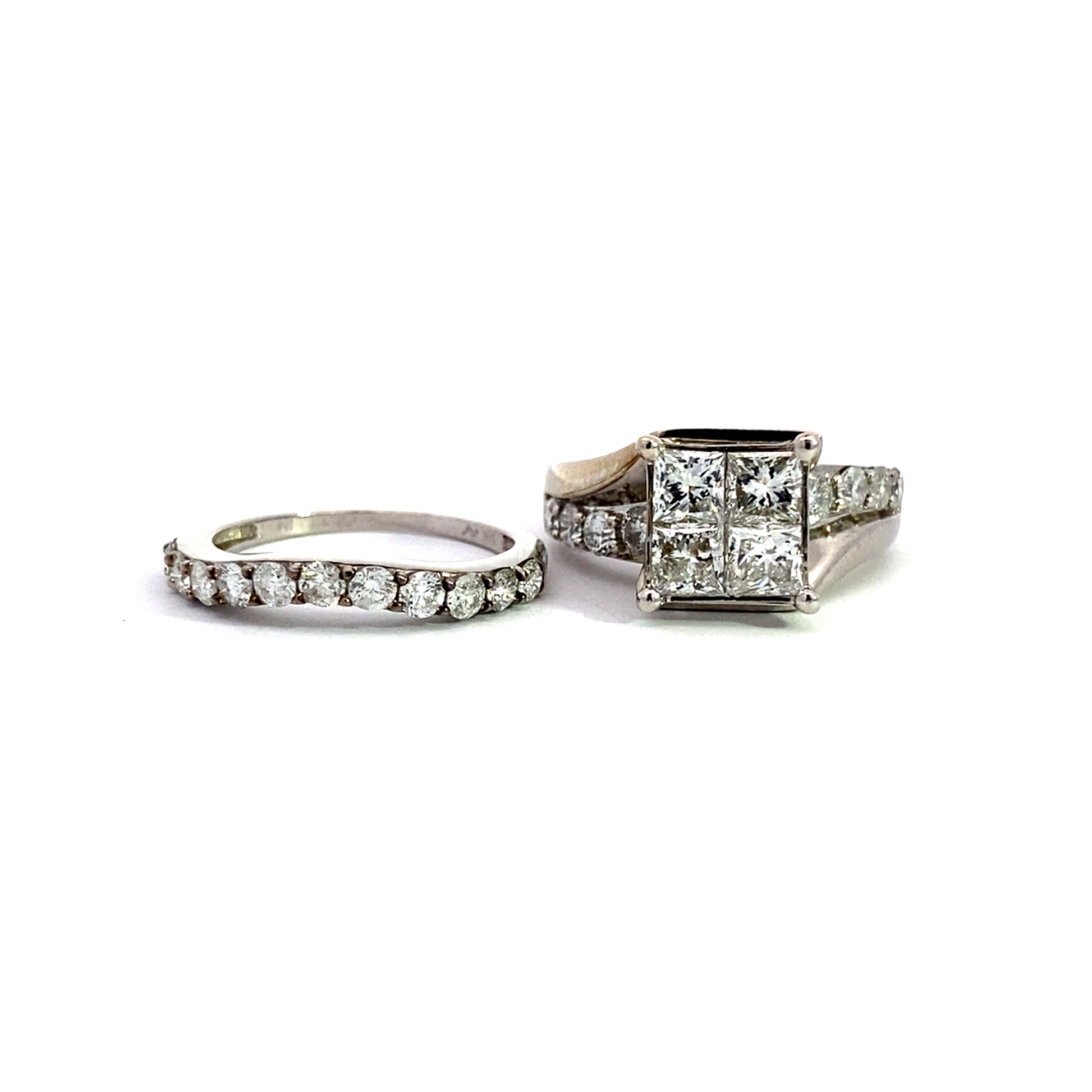 14K White Gold Diamond Wedding Ring Set Size 7.5 6.7Dwt