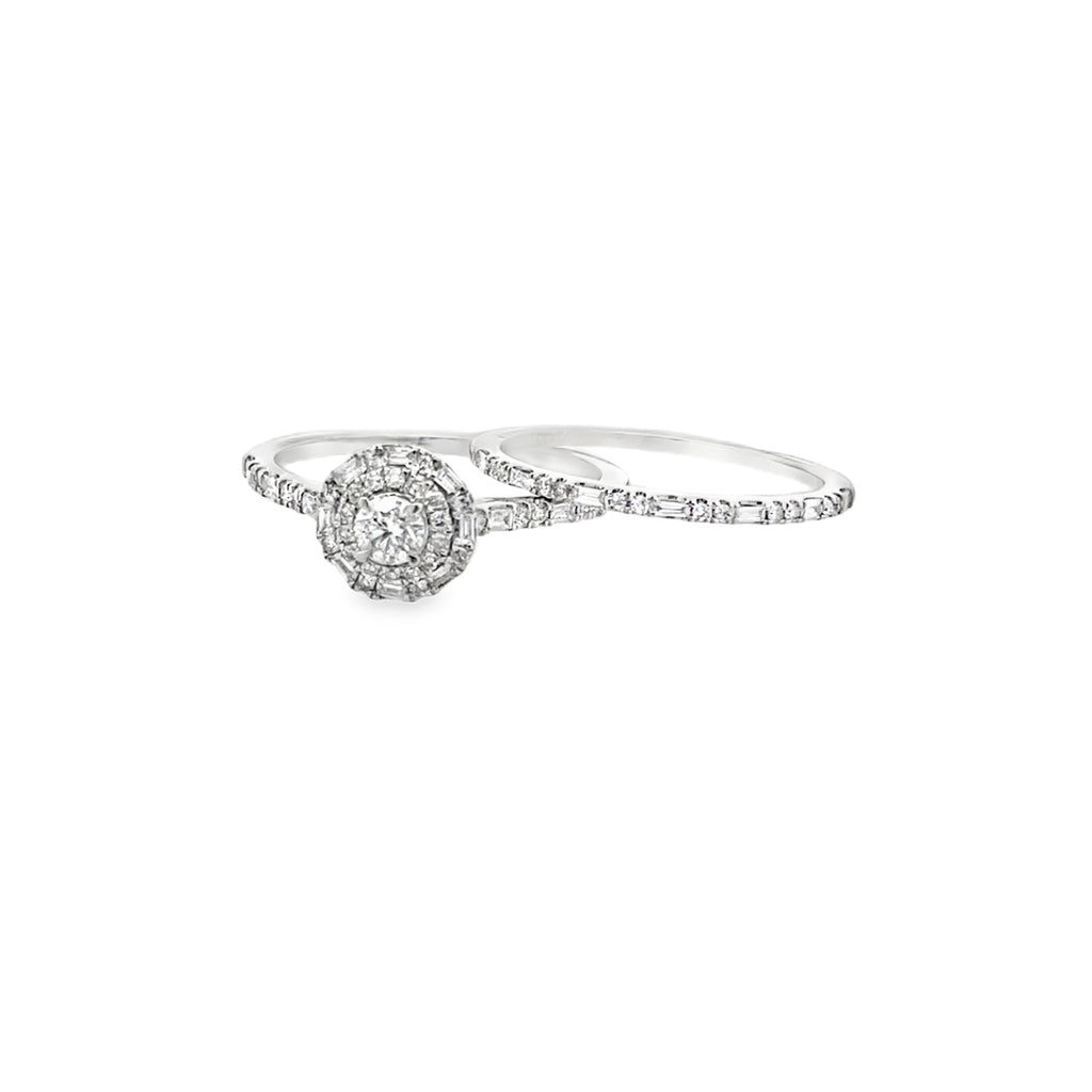 0.50Ct 14K White Gold Diamond Wedding Set Ring Size 7 2.0Dwt