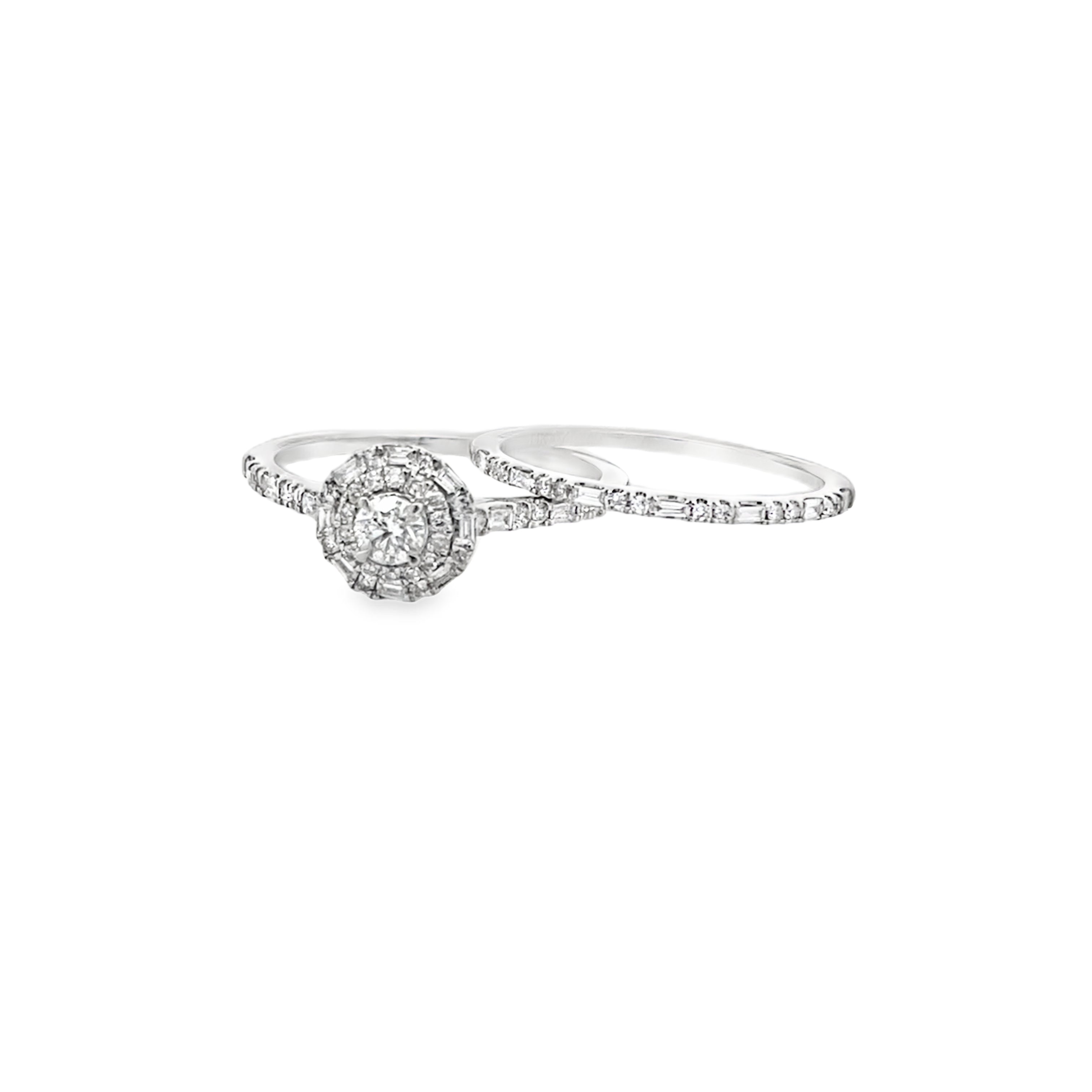 0.50Ct 14K White Gold Diamond Wedding Set Ring Size 7 2.0Dwt