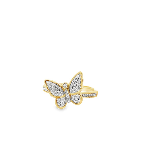 0.15Ctw 10K Yellow Gold Diamond Butterfly Ring Size 7 2.3Dwt