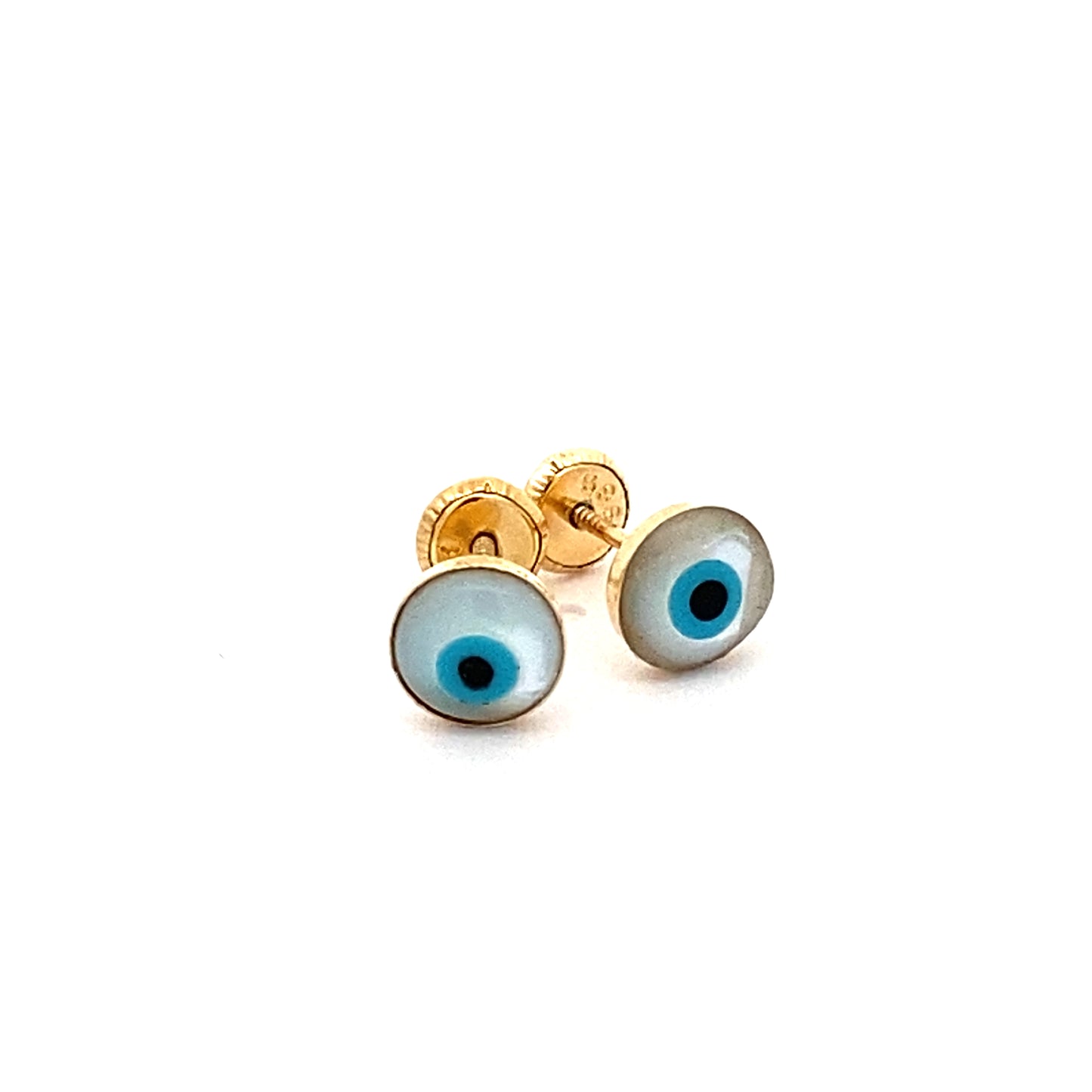 14K Yellow Gold Blue Eye Stud Earrings