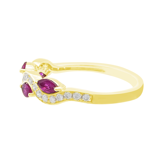 0.15Cr Dia 0.35Ct Ru 14K Yellow Gold Dia & Ruby Fashion Ring Size 7 1.2Dwt