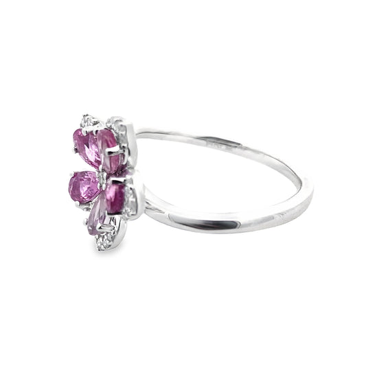 1.40Pspr/0.11Ctw Dird 14K White Gold Pink Sapphire & Dia Flower Ring Size 7 2.4Dwt