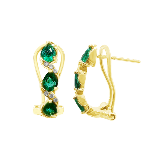 0.07Ct Dia 0.73Ct Em 14K Yellow Gold Omega Back Emerald Earrings 1.6Dwt