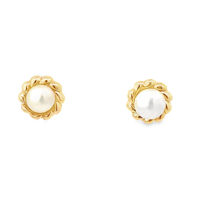 14K Yellow Gold Pearl Rope Stud Earrings