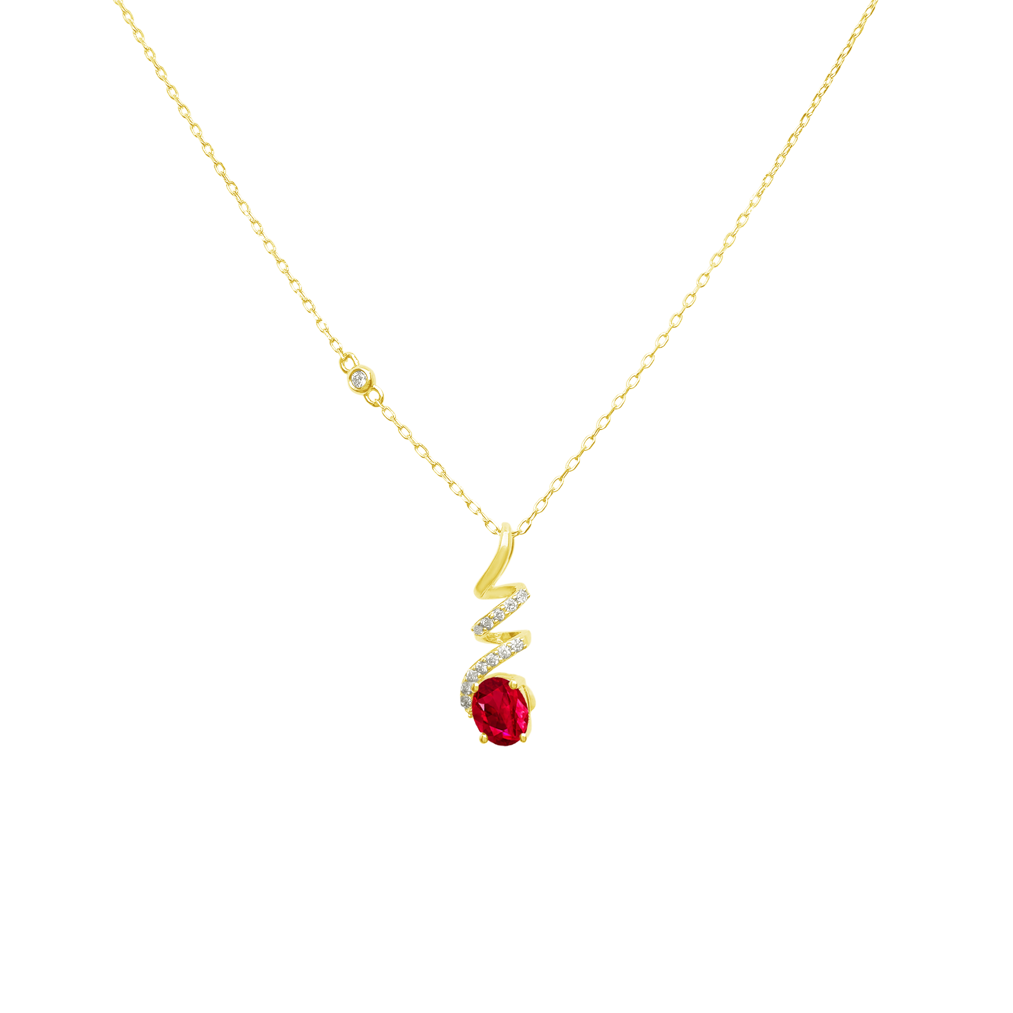 0.07Ct Dia 0.42Ct Ru 14K Yellow Gold Ruby Pendant Necklace 18In 1.1Dwt