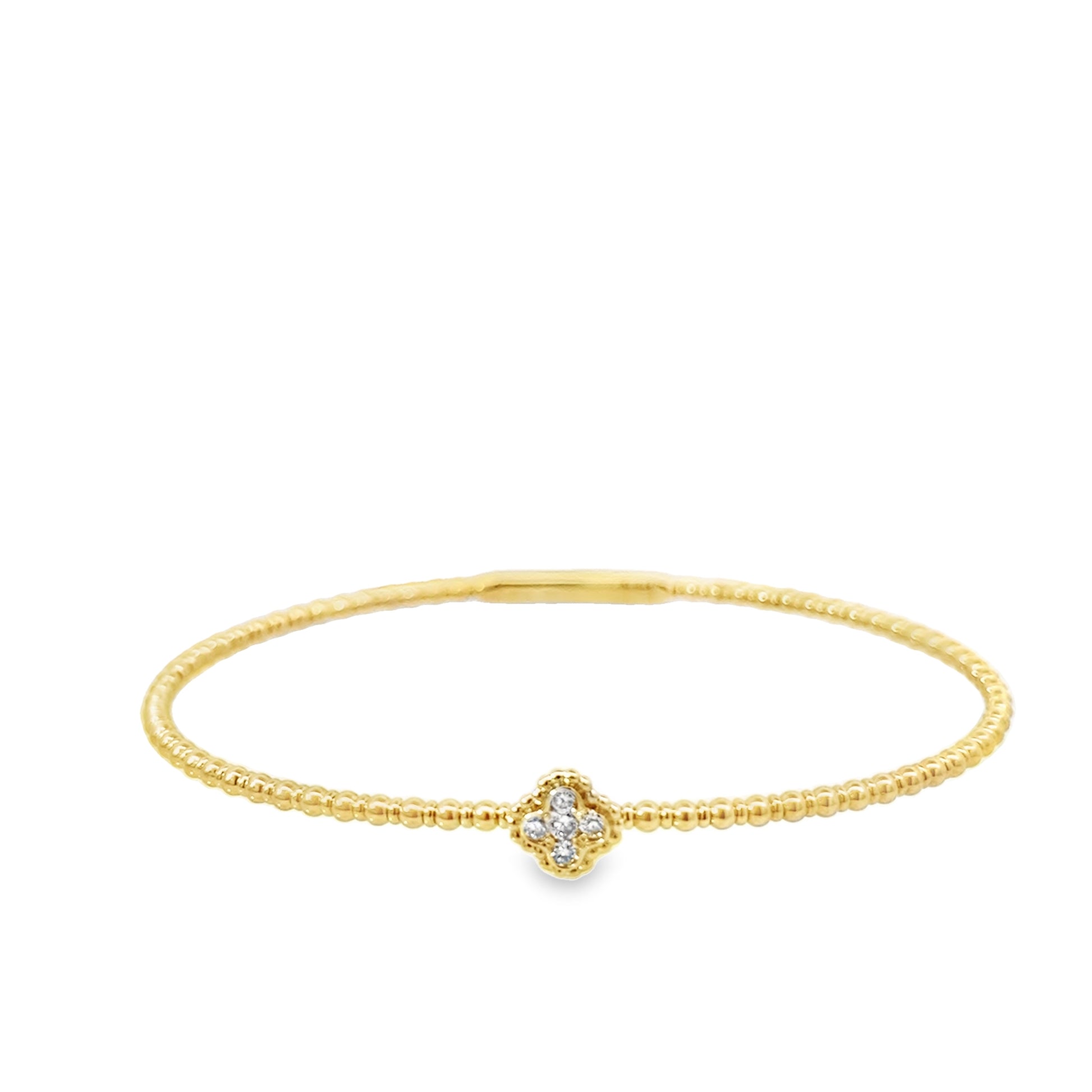 0.10Ctw 14K Yellow Gold Ladies Flower Diamond Bangle 7In 2.9Dwt