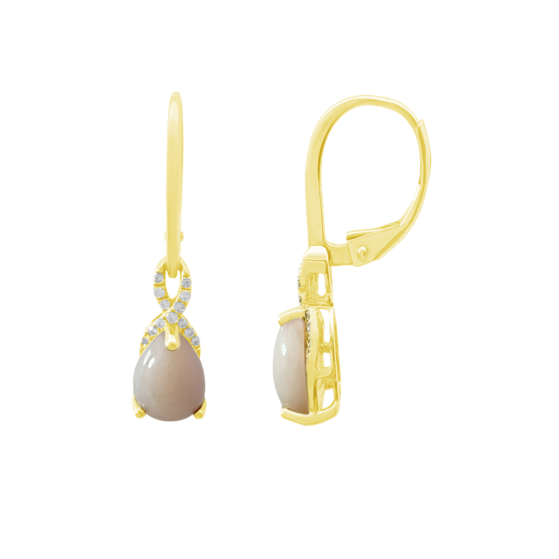 0.09Ct Dia 1.94Ct Po 14K Yellow Gold Pink Opal  & Dia Drop Earrings 1.7Dwt