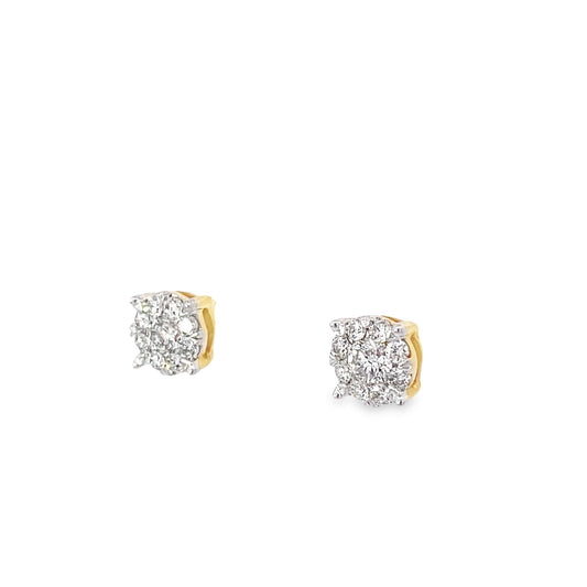 1/2Ctw 14K Yellow Gold Diamond Cluster Stud Earrings
