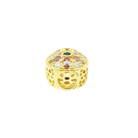 14K Two Tone  Gold Cz Flower Bead Charms 1.9Dwt