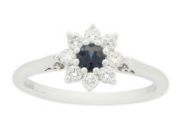 0.29Ctw Diamond 0.22Ctw Sapphire 14K White Gold Flower Ring Size 7 2.0Dwt