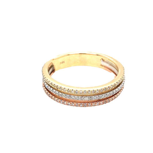 0.26Ctw 14K Tri Color Diamond Fashion Ring Size 6.5 3.3