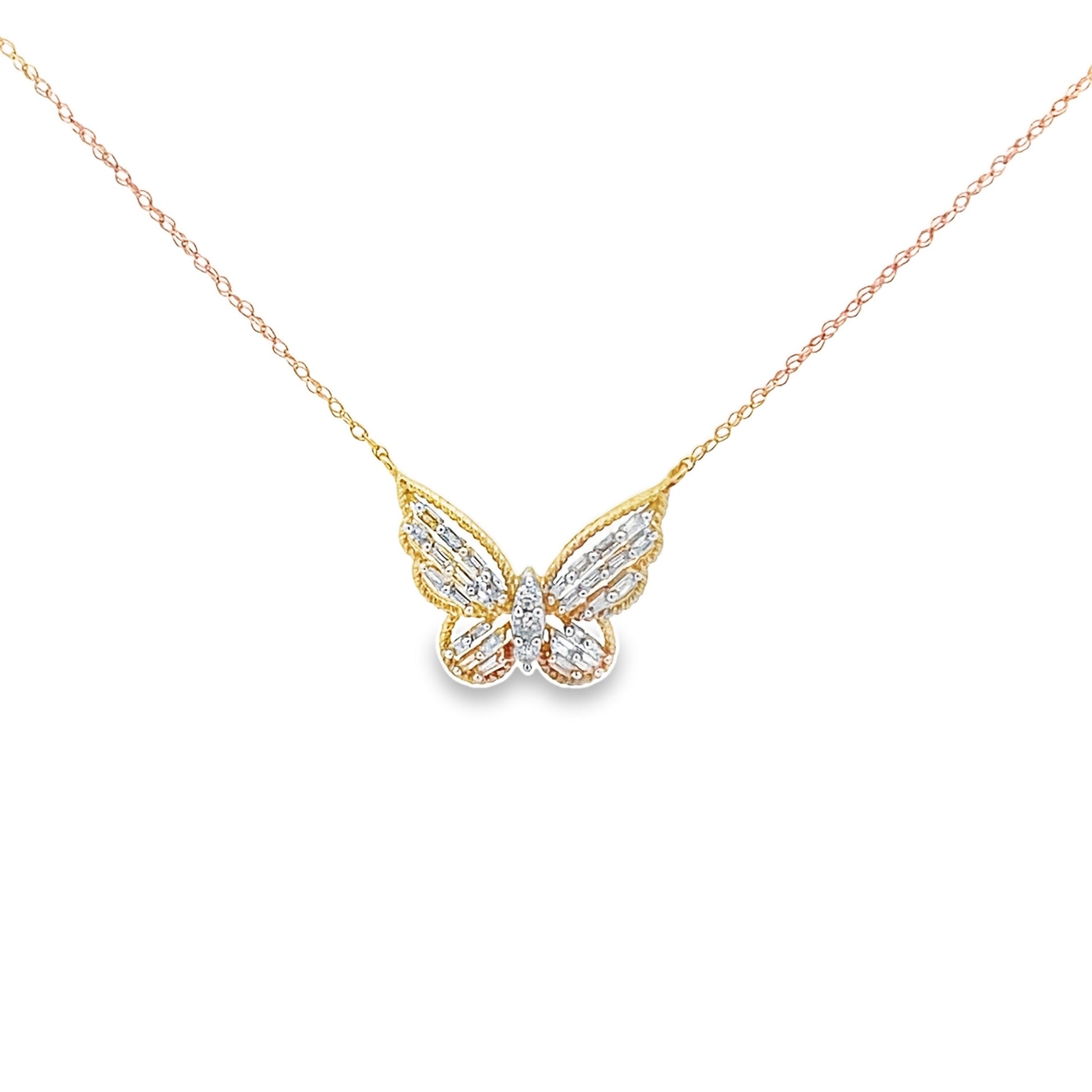 0.25Ctw 10K Yellow Gold Diamond Butterfly Necklace 18In 0.9Dwt