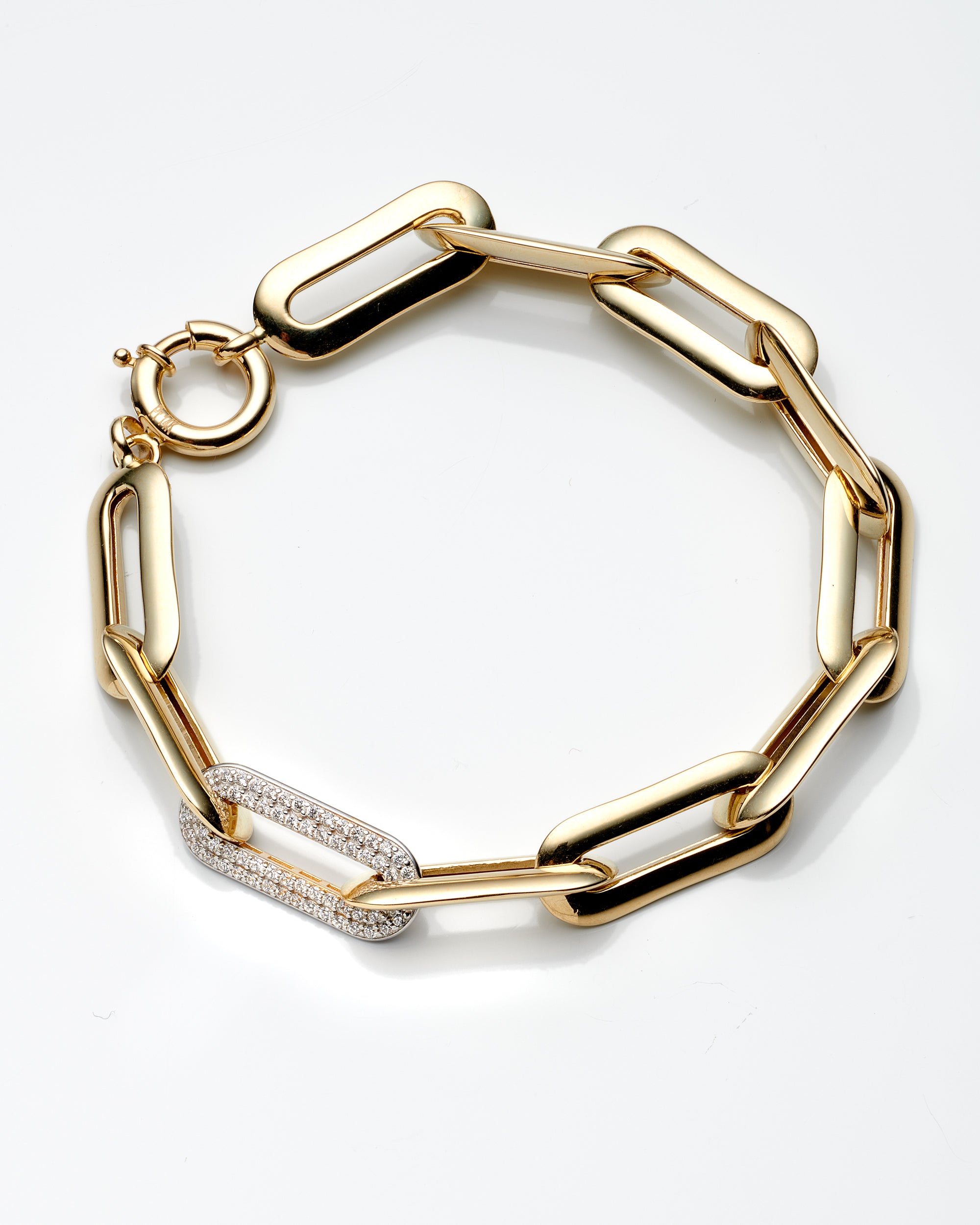 14K Two Tone Hollow Paperclip Link Bracelet 7.5In 6.1Dwt