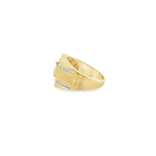 10K Yellow Gold Mason Onyx W/Cz Mens Ring Size 11 5.6Dwt