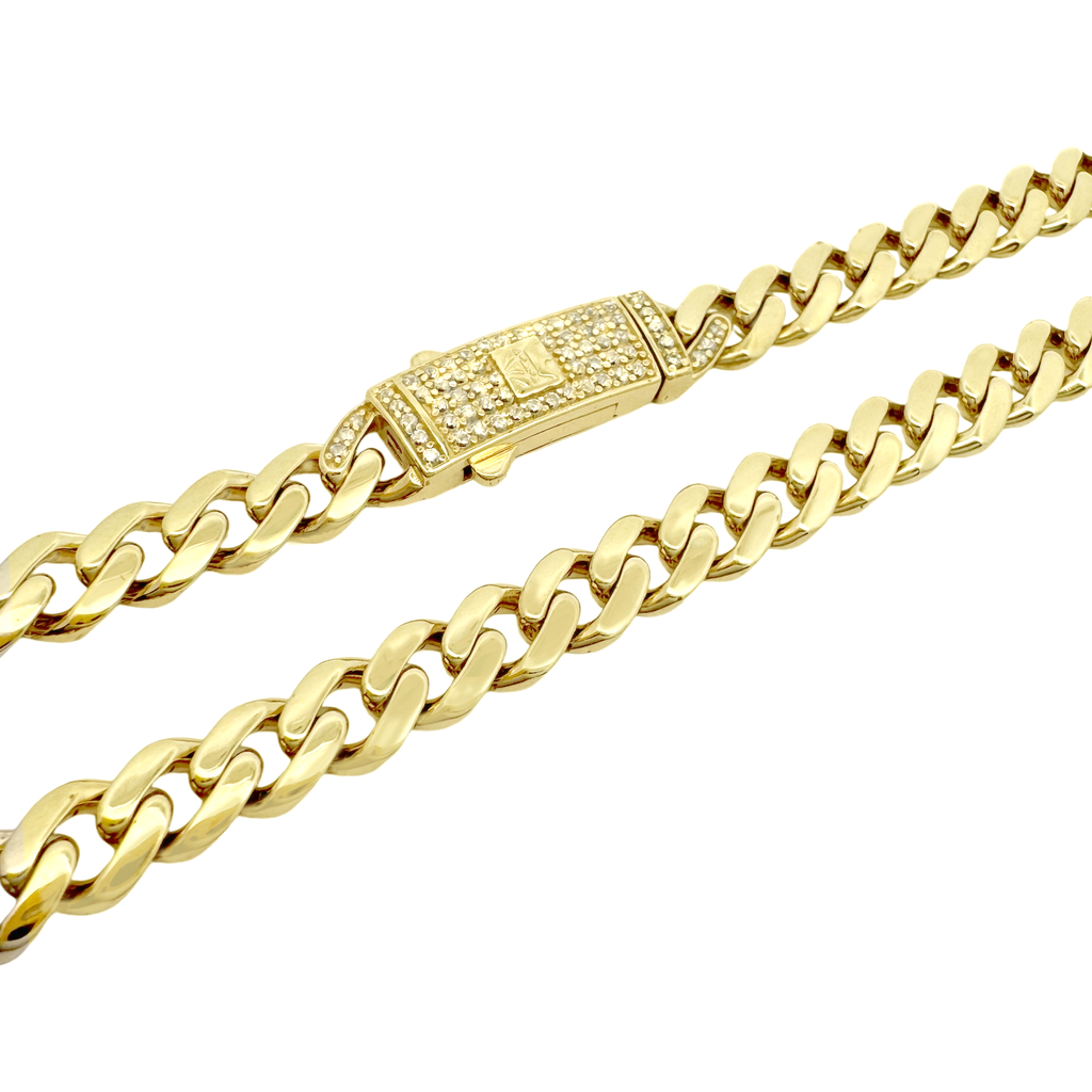 10K Yellow Gold Cz Monaco Link Chain 6.5Mm 16In 10.1Dwt