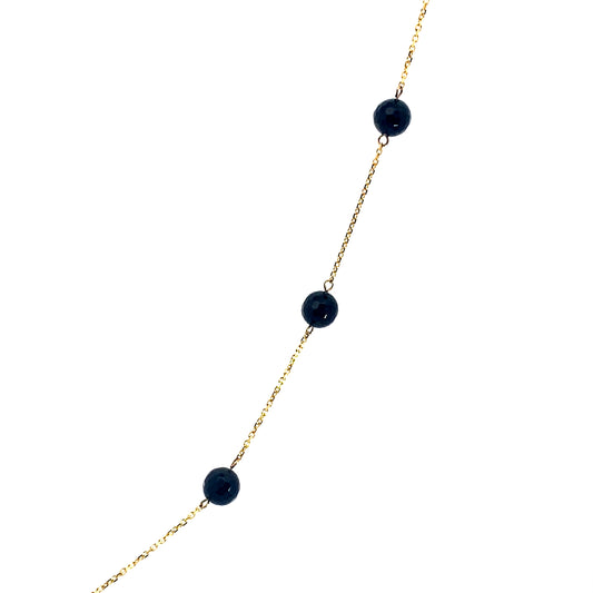 10K Yellow Gold 6Mm Faceted Ball Onyx Necklace 16In 2.8Dwt