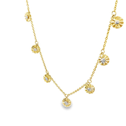 0.08Ctw 14K Yellow Gold Flower Diamond Station Necklace 18In 3.4Dwt