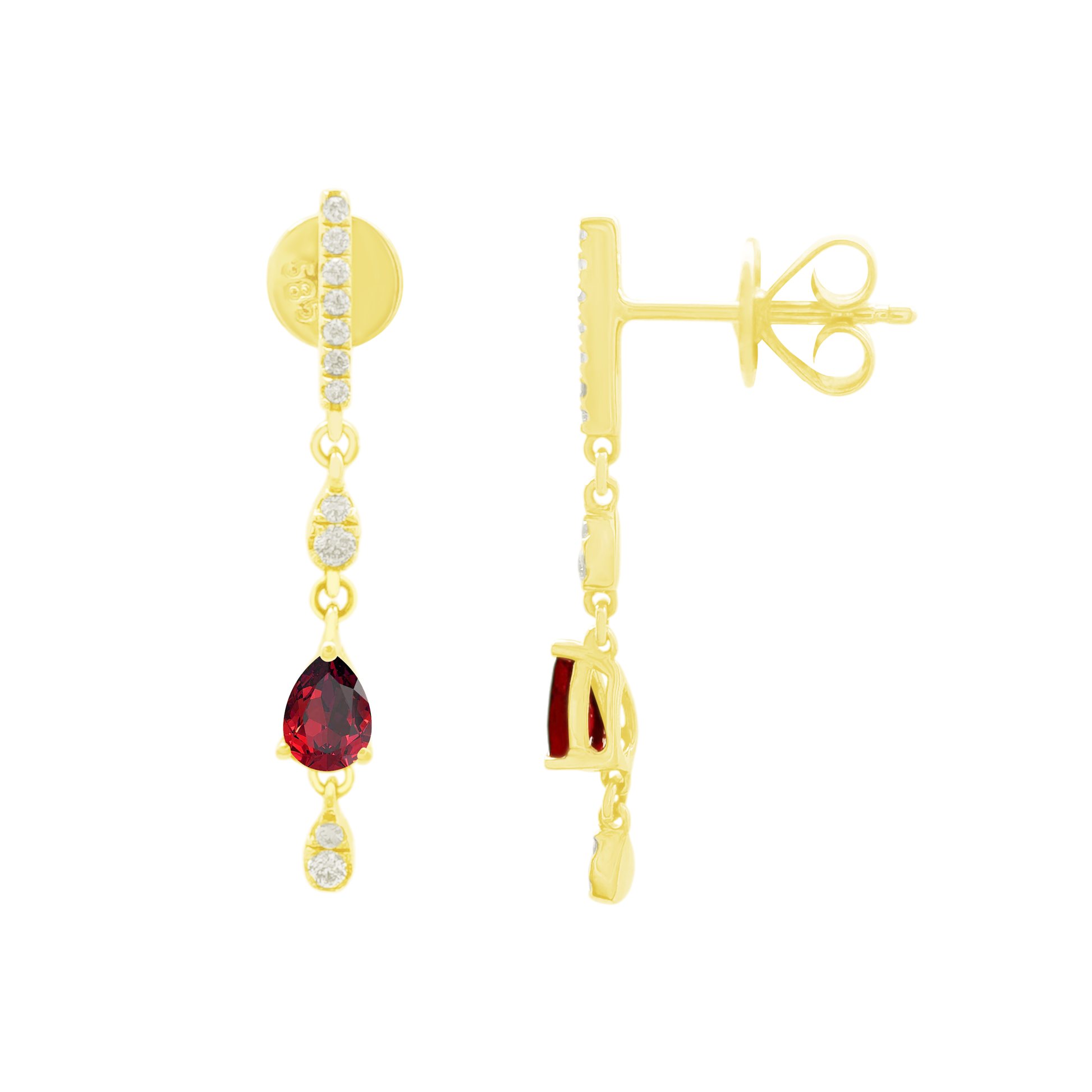 0.15Ct Dia 0.45Ct Ru 14K Yellow Gold Drop Ruby Earrings 1.2Dwt
