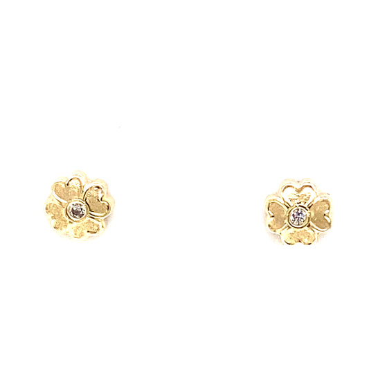 14K Yellow Gold Small Baby Cz Flower Stud Earrings