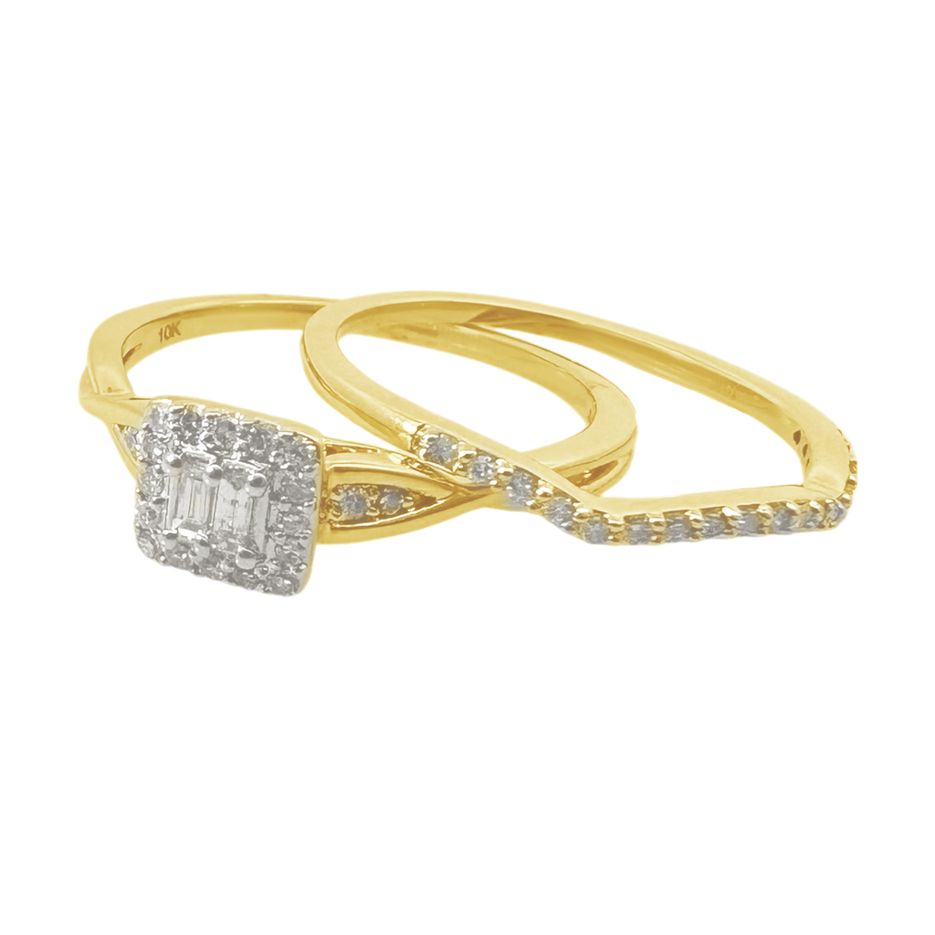 0.27Ctw 10K Yellow Gold Diamond Wedding Set Size 7 1.9Dwt