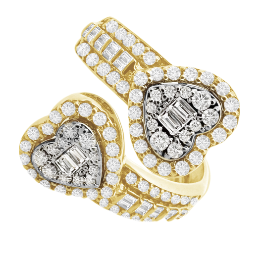 0.80Ctw 10K Two Tone Double Heart Diamond  Fashion Ring Size 7 3.0Dwt