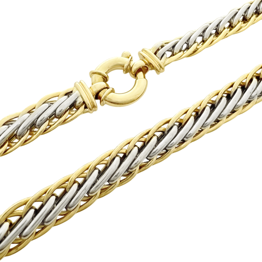 14K Two Tone Gold Fancy Link Necklace 16.5In 14.1Dwt