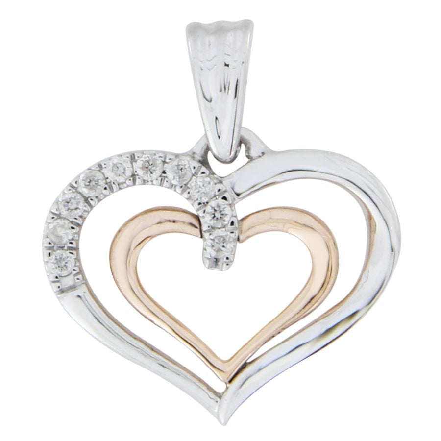 LADIES HEART PENDANT WITH CHAIN 0.10CT ROUND DIAMOND 10K WHITE/ROSE GOLD