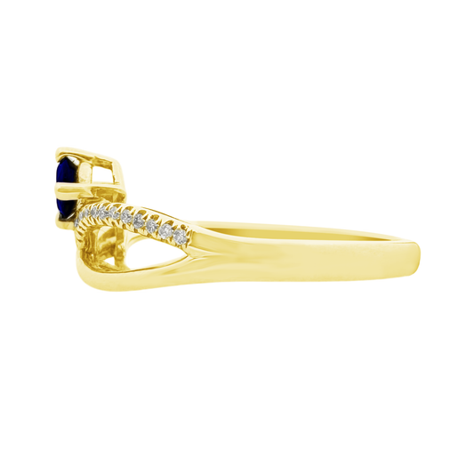 0.05Ct Dia 0.33Ct Bs 14K Yellow Gold Blue Sapphire Fashion Ring Size 7 1.5Dwt
