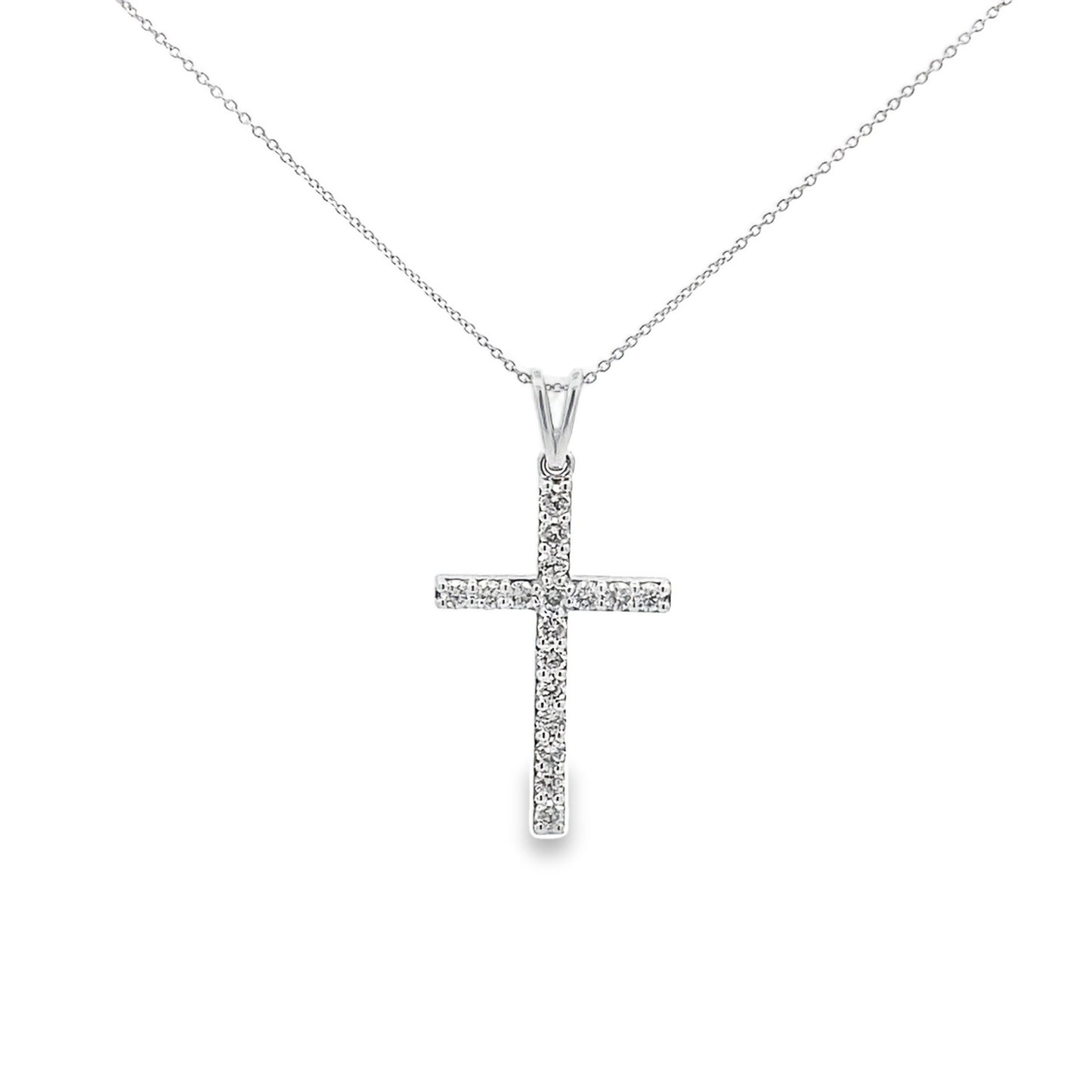 0.50 Ctw 14K White Gold Diamond Cross Necklace 20In 1.6Dwt