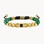 Bulova Classic Bolo Bracelet Stainless Steel Gold Tone With Black Cord  Black Spinel & Malachite