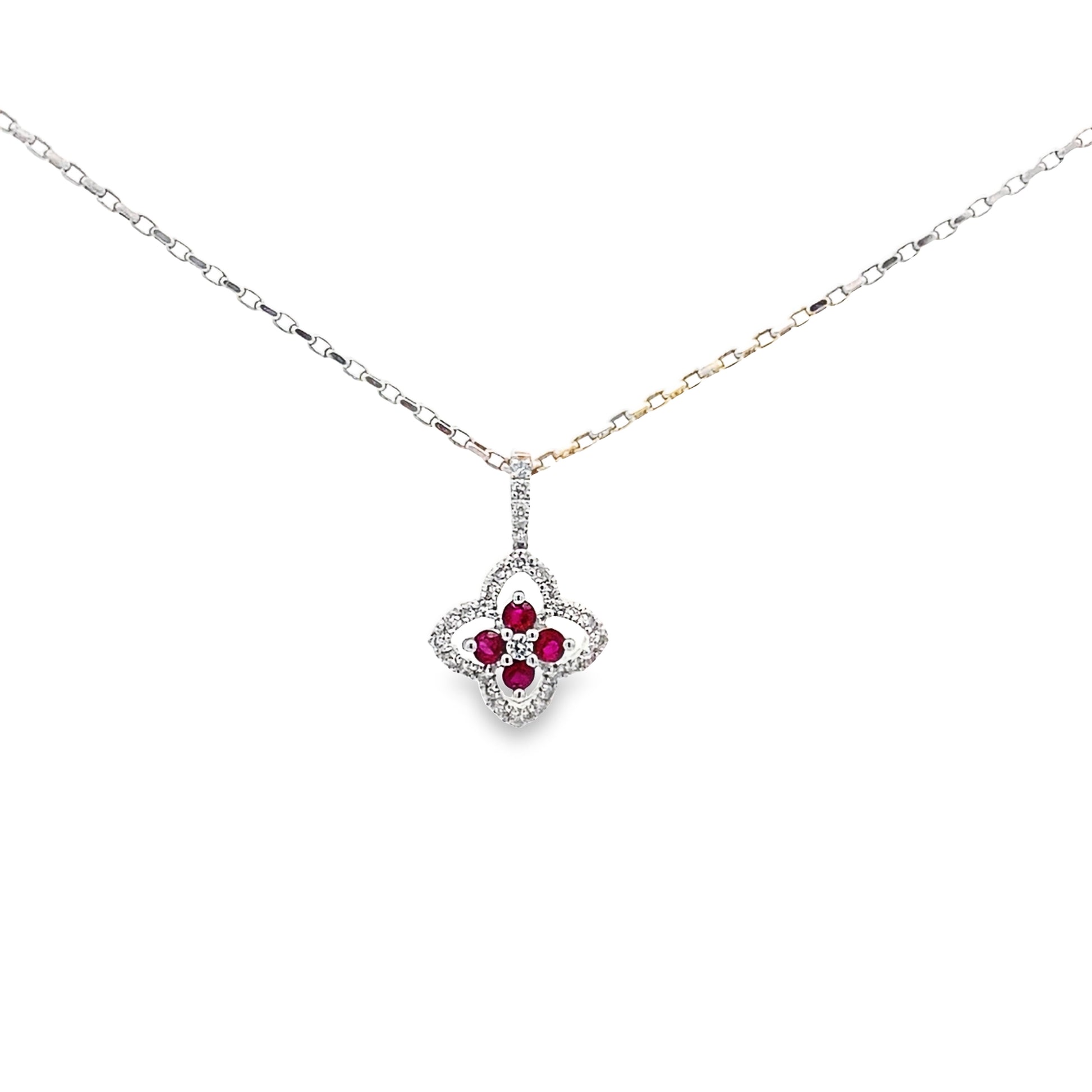 0.17 Rbd/ 0.16Ctw Dird 14K White Gold Ruby & Dia Pendant 0.6Dwt