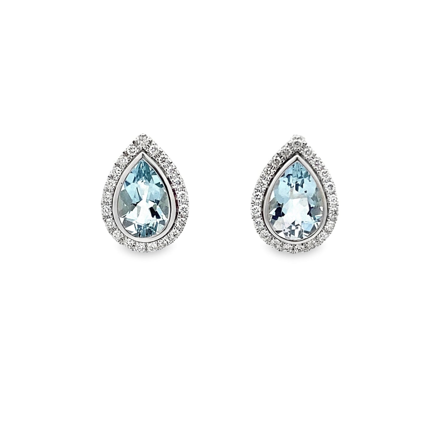 0.31Ctw Dia 2.14Ctw Aquamarine 14K White Gold Pear Shaped Stud Earring