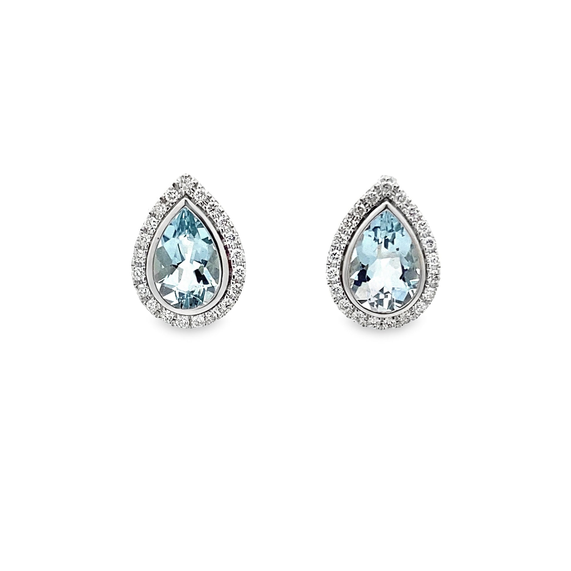 0.31Ctw Dia 2.14Ctw Aquamarine 14K White Gold Pear Shaped Stud Earring