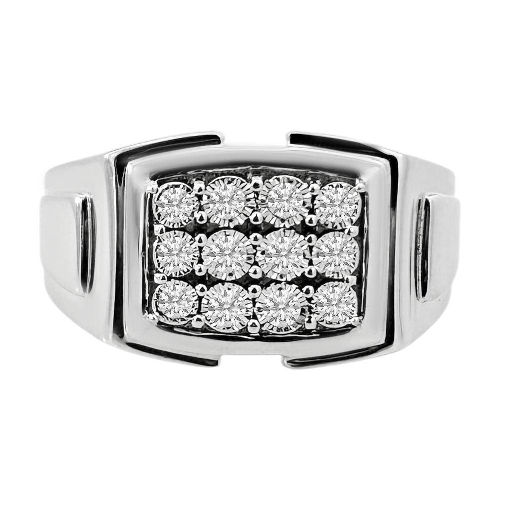 0.20Ct White  Gold  Mens Diamond Fashion Rings Size 10 3.2Dwt