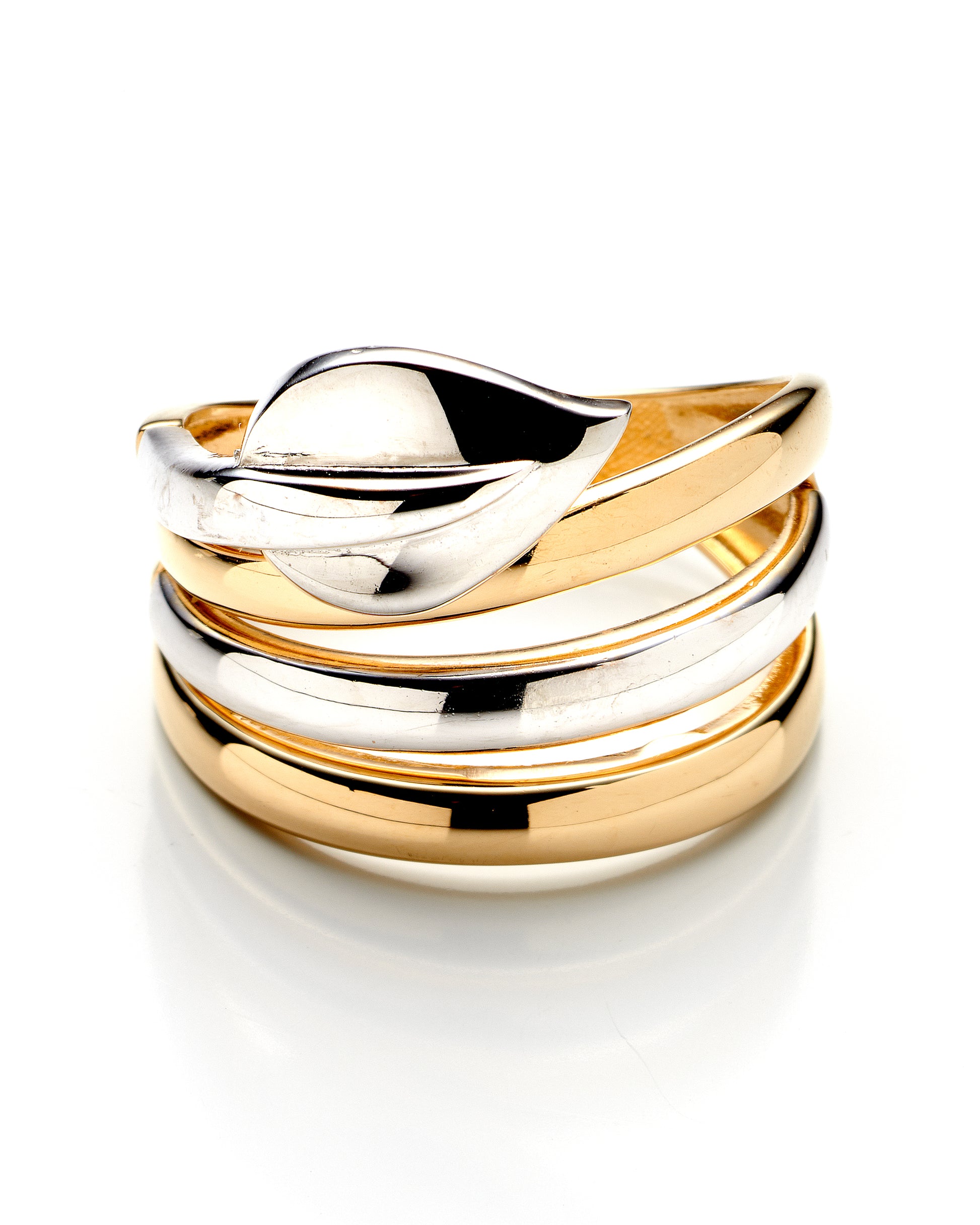 14K Two Tone Ladies Layered Leaf Ring Size 7 2.4Dwt